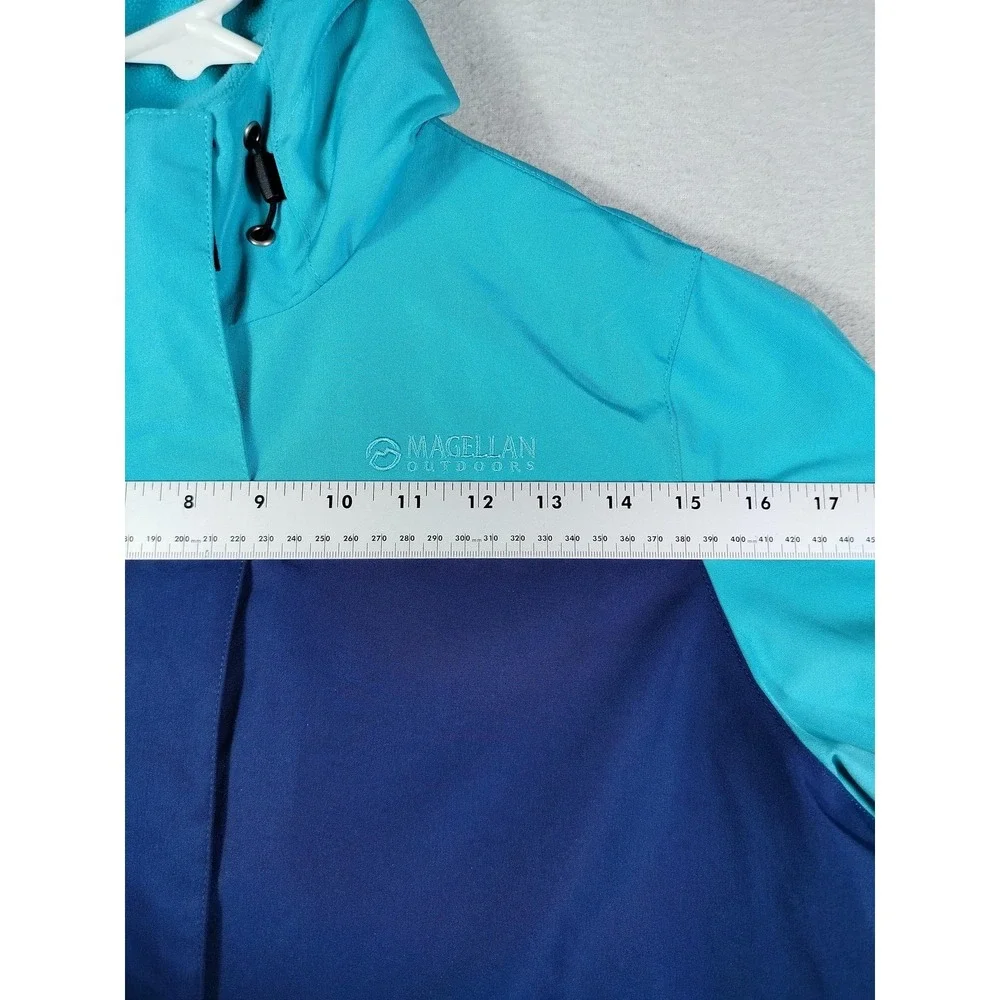 Magellan Outdoors Jacket Mens Small Blue Teal Hooded Fleece Lined Rain Coat